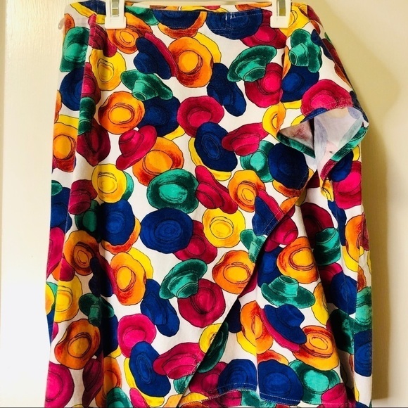 Vintage 90s Skirt Multicolor Hat Print Wrap with Tie Evan Picone Y2K size Large - Picture 3 of 16